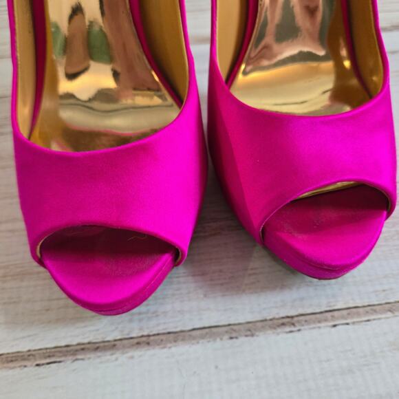 Badgley Mischka Kiara Stacked Heel Stiletto Open Toe Pumps Pink sz 7 - Picture 8 of 9